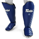 SP5 Fairtex Black Shin Pads - White, Black, Red & Blue