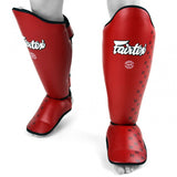 SP5 Fairtex Black Shin Pads - White, Black, Red & Blue