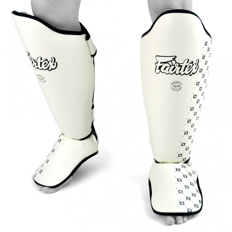 SP5 Fairtex Black Shin Pads - White, Black, Red & Blue